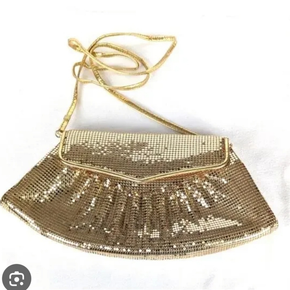 Vintage Whiting & Davis Gold Mesh Crossbody Evening Bag Clutch Detachable Strap